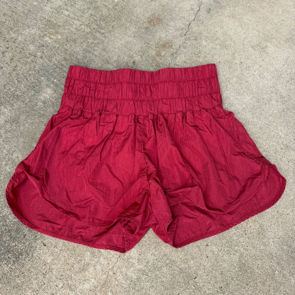 AUTOMET | Womens Running Shorts Large Red Athleisure High Waisted Smocked Flowy